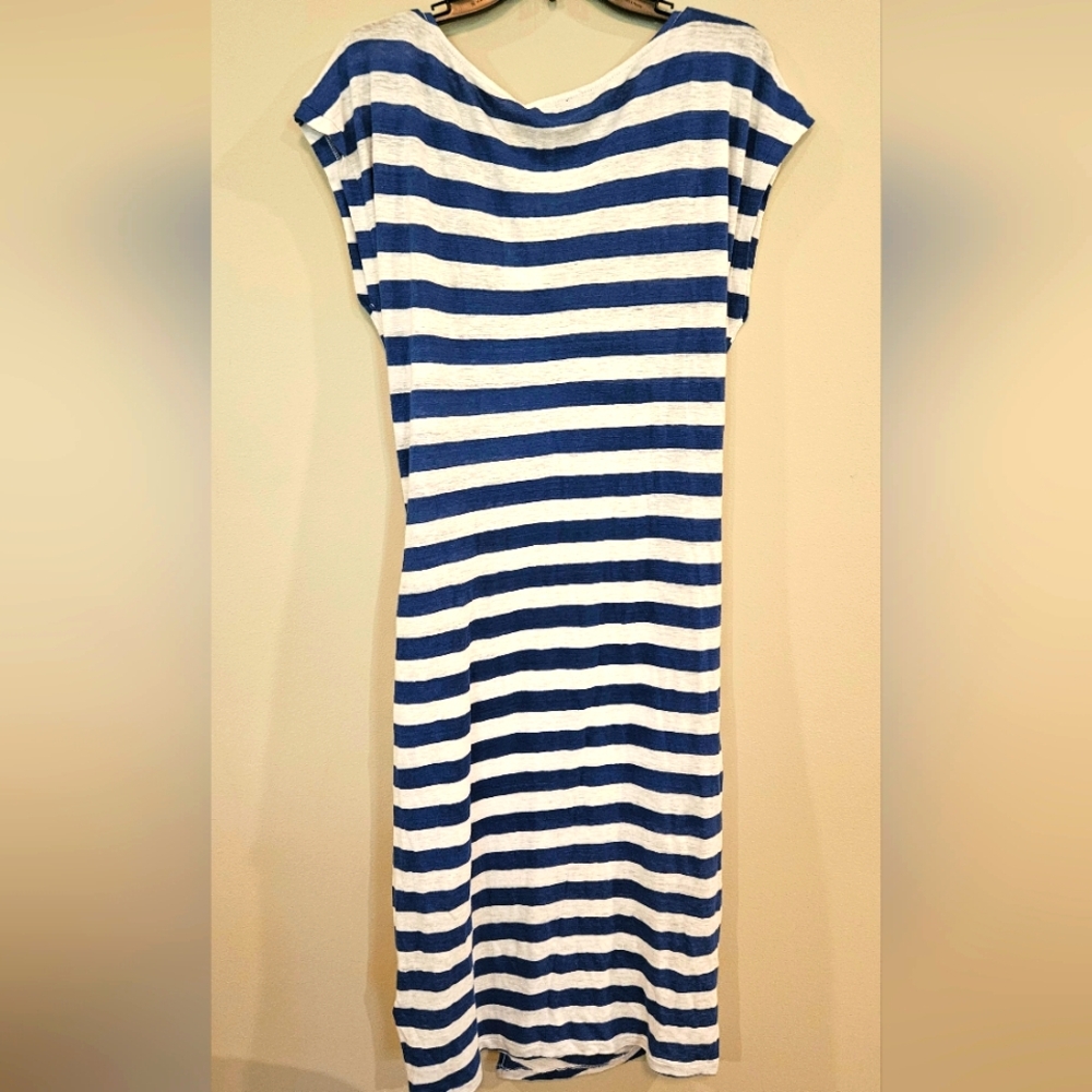 POLO Ralph Lauren 100% Linen Blue & White Stripe Dress W/ Tie Front: Size- M - Picture 2 of 9